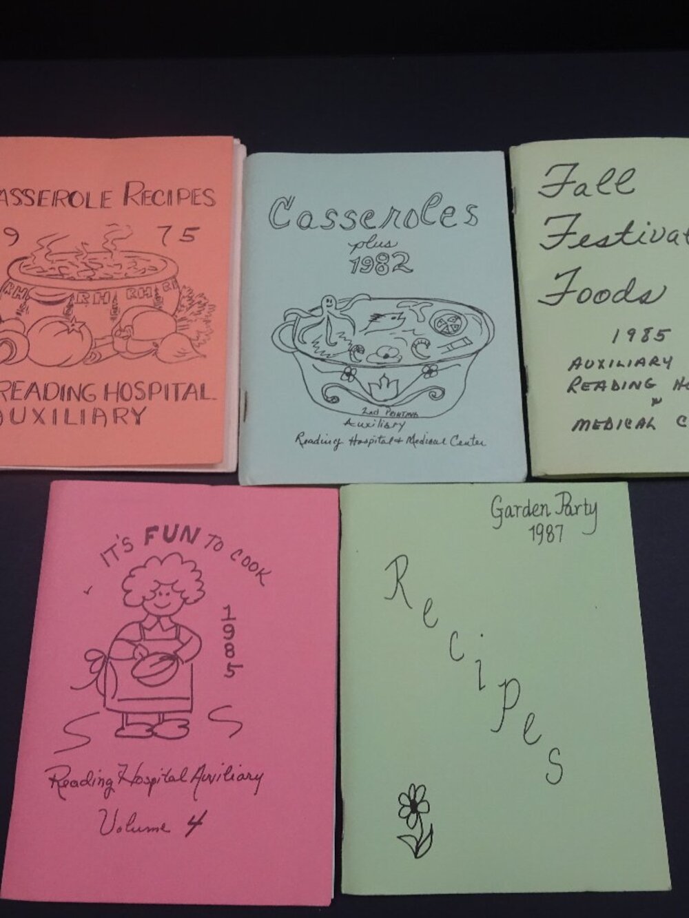Lot of 5 Vintage Reading Hospital Auxiliary Recipe Cookbooks 1975-1987